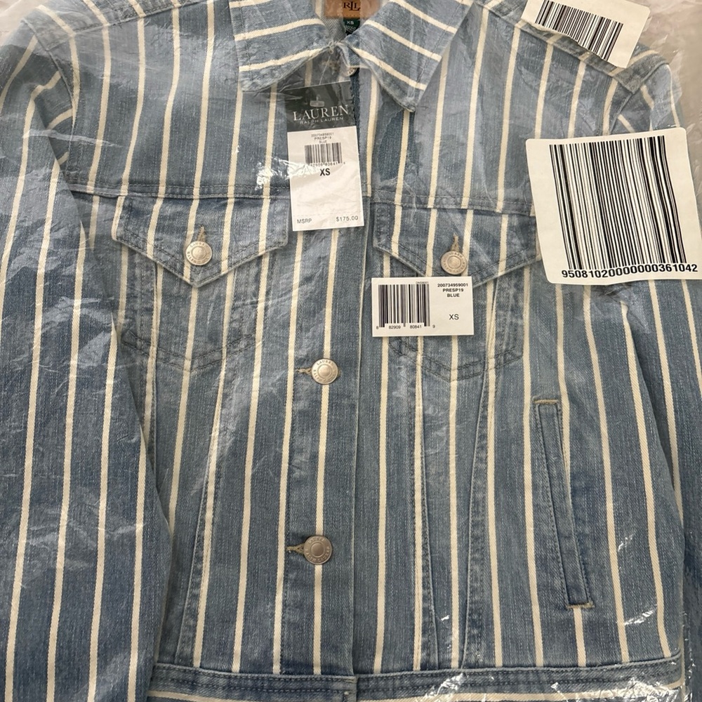 Lauren By Ralph Lauren Blue and White Striped denim Jacket Sz XS - Picture 6 of 9